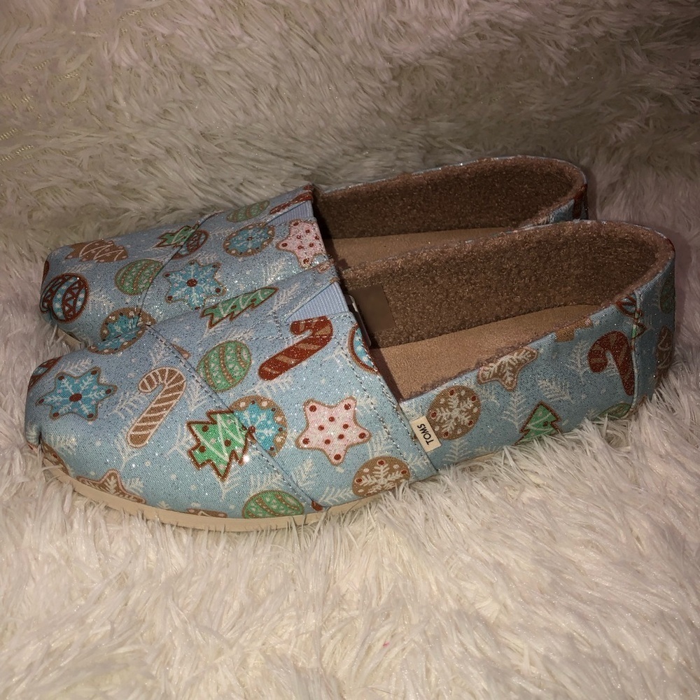 TOMS Light Blue Festive Holiday Slip-Ons size 9.5 - Picture 9 of 12